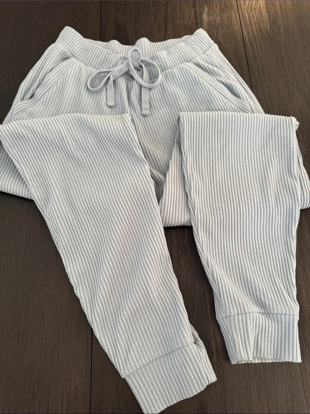 Alo Yoga Ribbed Velour Jogger Pants Drawstring Lounge Athleisure Light Blue S